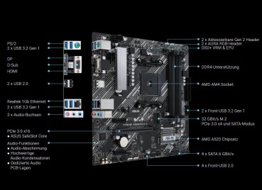 Preview: ASUS PRIME A520M-A II/CSM, Sockel AM4