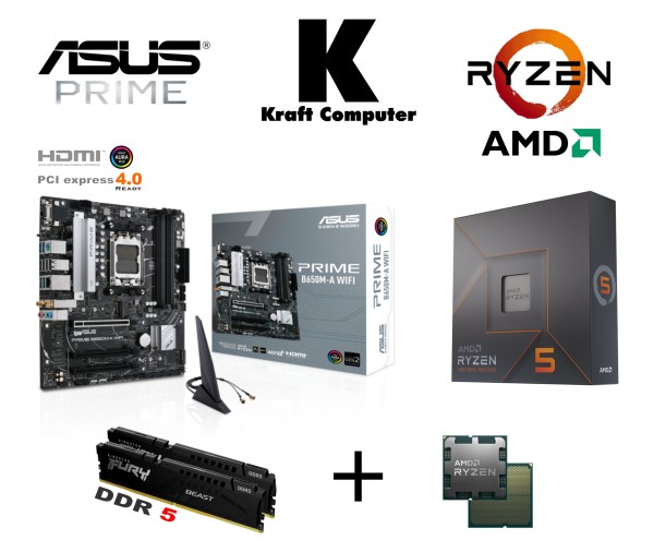 PC Bundle Ryzen 5 7600X (6x4,7GHz) + ASUS PRIME B650M-A WIFI PC Bundle Ryzen 5 7600X (6x4,7GHz) + ASUS PRIME B650M-A WIFI